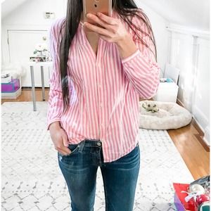 Old Navy Pink & White Striped Ballon Sleeve Blouse Size XL